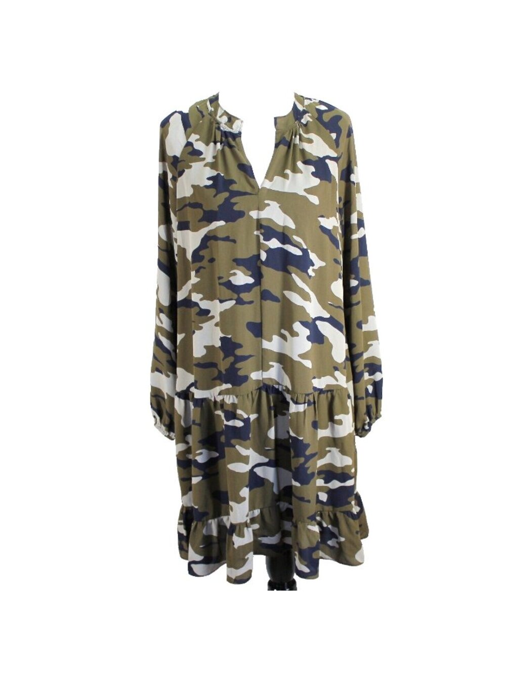 Banana Republic Camo Swing Dress Womens M Tall Green Navy Long Sleeve Shift